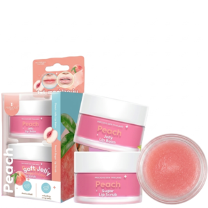 Precious Skin Thailand Peach Lip Care Set – Jelly Lip Balm 10g + Sugar Lip Scrub 15g | Exfoliate & Hydrate for Soft, Plump Lips | Cosmetic Najm salalah