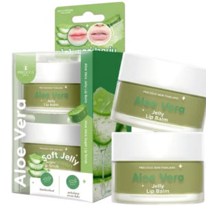 Precious Skin Thailand Aloe Vera Lip Care Set – Jelly Lip Balm 10g + Sugar Lip Scrub 15g | Color-Changing | Soothing & Hydrating | Cosmetic Najm salalah
