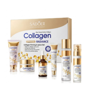 Sadoer Collagen Firming Radiance 6-Piece Set – Anti-Aging Skincare Kit | Hydrolyzed Collagen + Niacinamide | Cleanser, Toner, Serum, Cream, Eye Cream & Sheet Mask | Cosmetic Najm salalah
