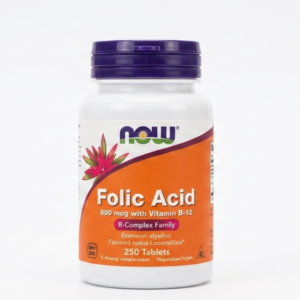 NOW Folic Acid 800 mcg with Vitamin B-12 – Supports Healthy Homocysteine Metabolism & Energy | 250 Tablets | Cosmetic Najm salalah