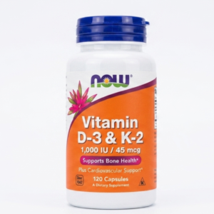 NOW Supplements Vitamin D-3 & K-2 – 1000 IU D-3 + 45 mcg K-2 for Bone & Heart Health | 120 Veggie Capsules | Cosmetic Najm salalah