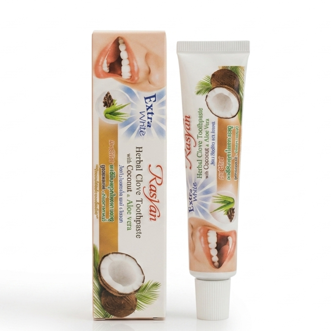 Isme Rasyan Herbal Clove Toothpaste – Extra Whitening & Antibacterial Formula with Coconut & Aloe Vera | Concentrated Paste | Cosmetic Najm salalah