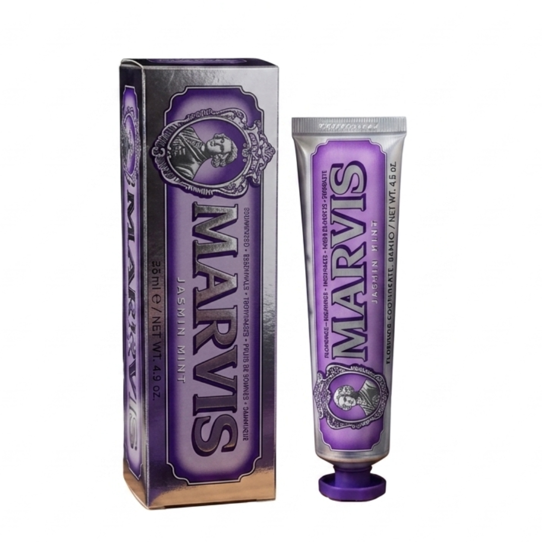 Marvis Jasmin Mint Toothpaste 85ml – Italian Luxury Toothpaste | Jasmine & Fresh Mint | Fluoride & Xylitol for Cavity Prevention, Plaque Reduction & Gentle Whitening | Cosmetic Najm salalah