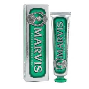Marvis Classic Strong Mint Toothpaste 85ml – Italian Luxury Toothpaste | Intense Peppermint Freshness | Fluoride Anti-Cavity, Plaque & Tartar Removal, Gentle Whitening | Vintage Silver & Green Tube | Cosmetic Najm salalah
