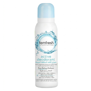 Femfresh Active Intimate Deodorant Spray – 12-Hour Freshness | For External Intimate Areas | Talc-Free with Calendula | 125ml | Cosmetic Najm salalah