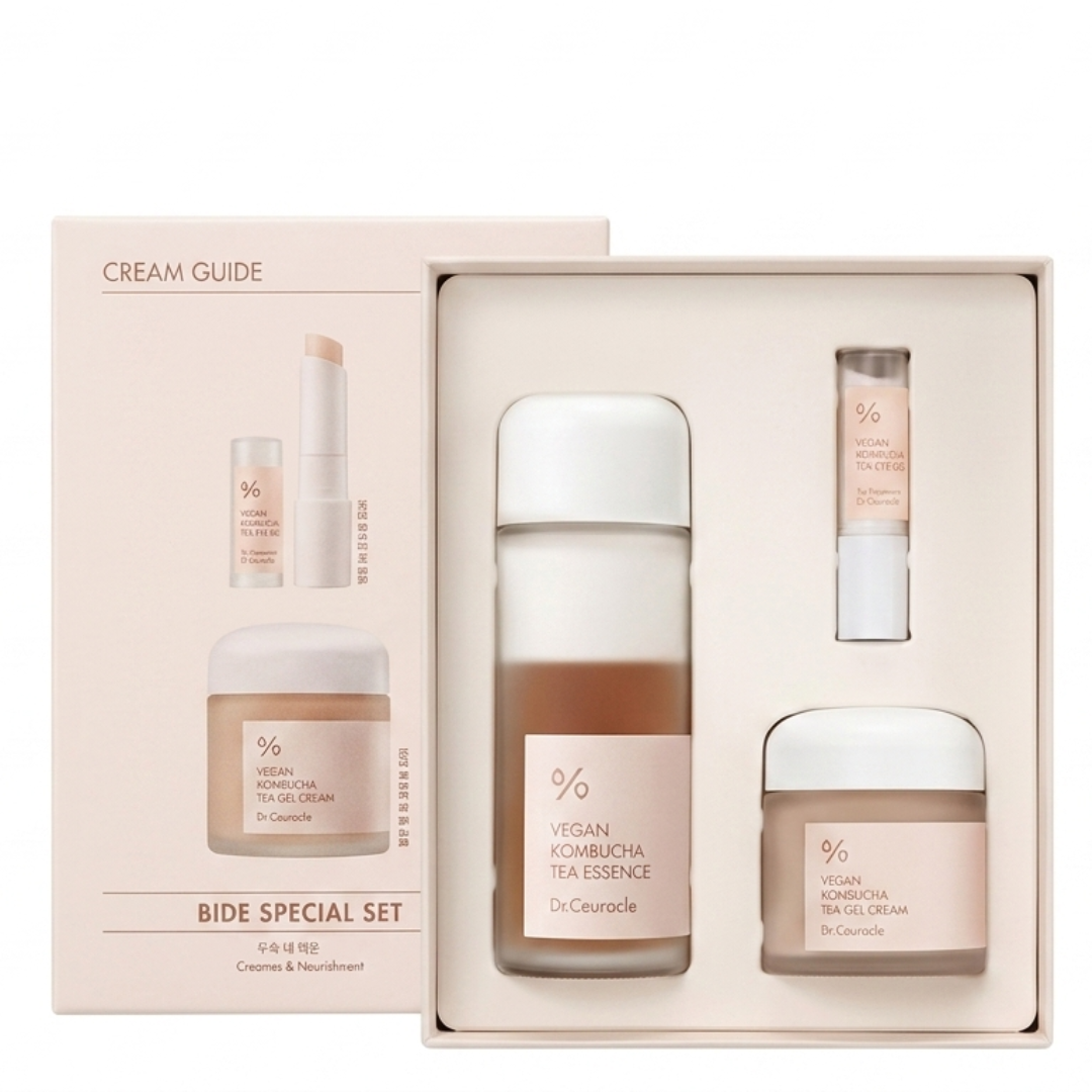 Dr. Corell's Botanical Kombucha Tea Kit – 3-Step Hydrating Skincare Kit for All Skin Types | Probiotic-Rich | 150ml + 75g + 3.7g | Cosmetic Najm salalah