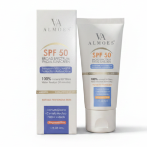ALMOES SPF 50 Broad Spectrum Facial Sunscreen – Mineral Sunscreen with Niacinamide for Sensitive Skin | 100% Mineral Filters | Cosmetic Najm salalah