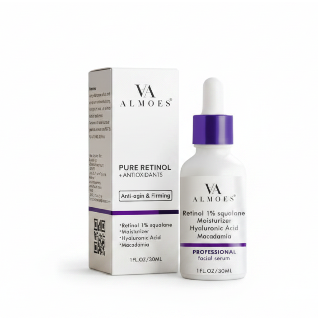 VA ALMOES Pure Retinol + Antioxidants Serum – 1% Retinol Serum for Wrinkles & Firming | With Squalane & Hyaluronic Acid | 30ml | Cosmetic Najm salalah