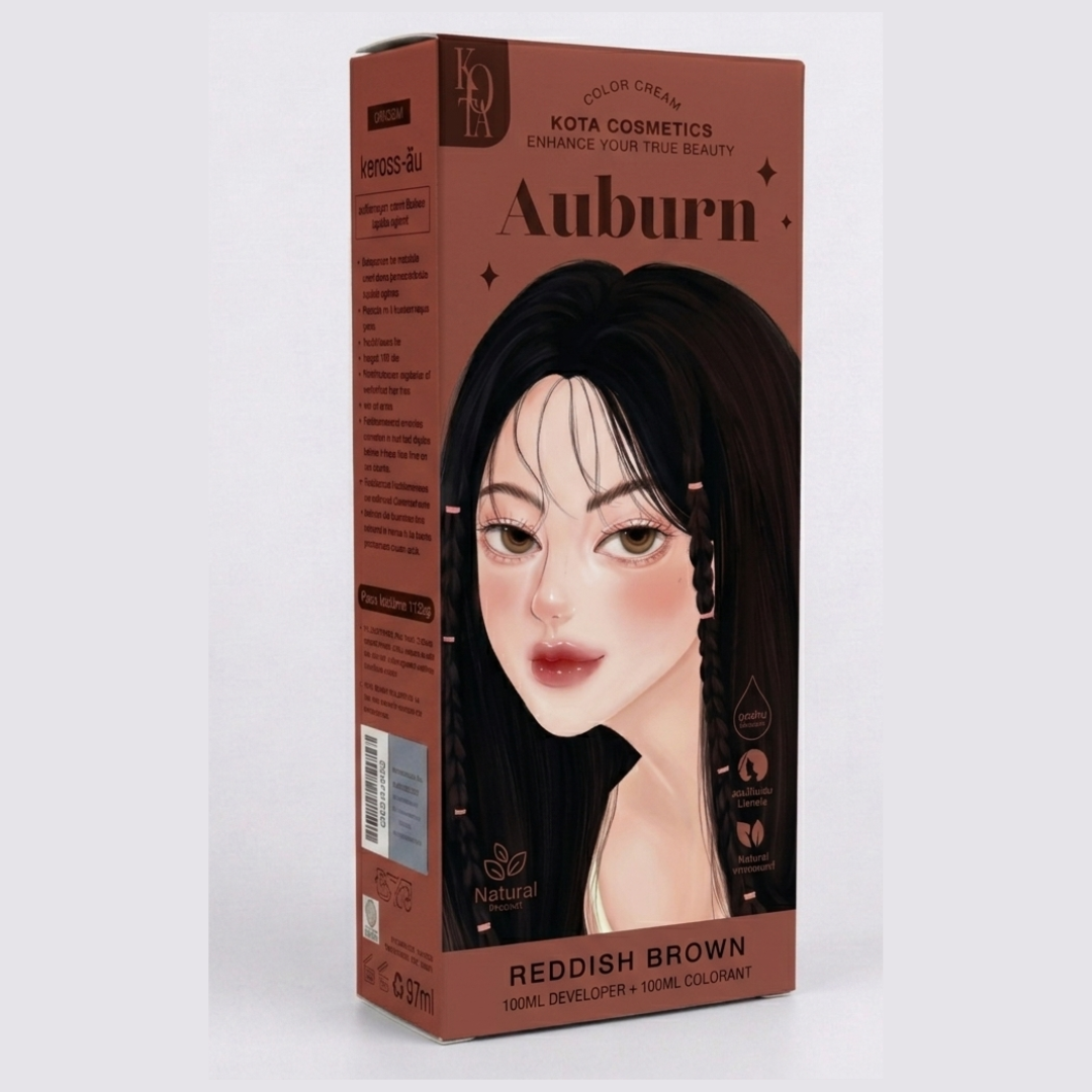 Kota Cosmetics Auburn Reddish Brown Hair Color Cream – Organic, Ammonia-Free with Olive Oil, Aloe Vera & Coconut Oil | 100ml | Cosmetic Najm salalah