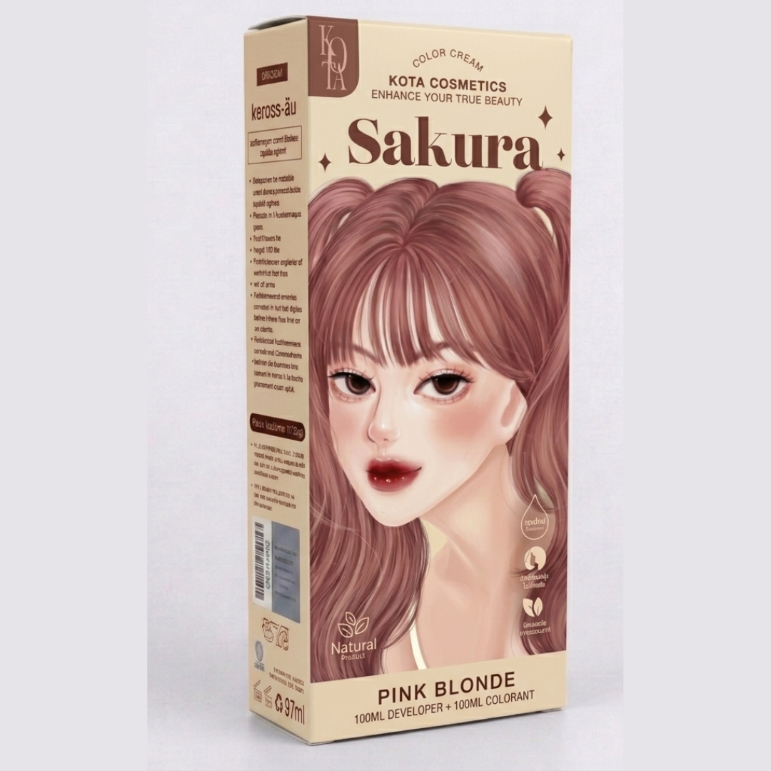 Kota Cosmetics Sakura Pink Blonde Hair Color Cream – Ammonia-Free with Argan Oil & Aloe Vera | Natural Ginseng Scent | Easy At-Home Application | Cosmetic Najm salalah