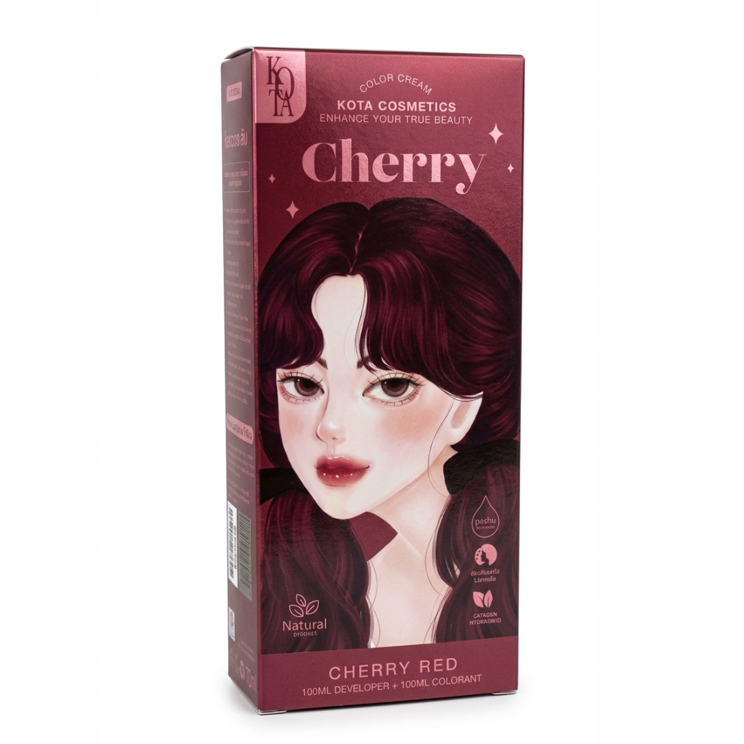 Kota Cosmetics Cherry Red Hair Color Cream – Organic Formula with Korean Ginseng | 100ml + 100ml | Full Gray Coverage | Cosmetic Najm salalah