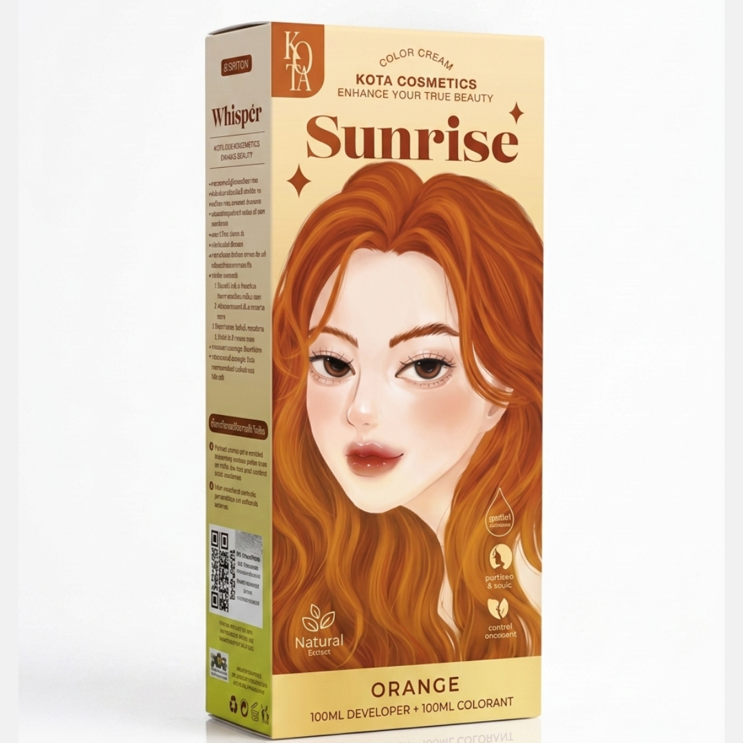 Kota Cosmetics Sunrise Orange Hair Color Cream – Permanent Color without Lifting | Natural Oils | 100ml + 100ml | Cosmetic Najm salalah