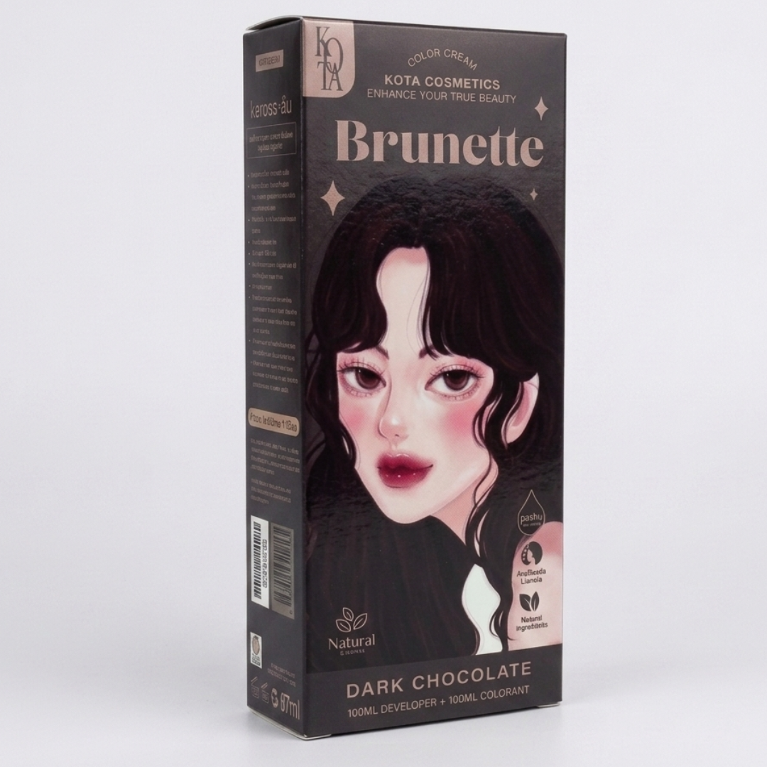Kota Cosmetics Brunette Dark Chocolate Hair Color Cream – Ammonia-Free with Ginseng, Argan Oil & Coconut Oil | 100ml + 100ml | Cosmetic Najm salalah