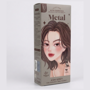 Kota Cosmetics Metal Ash Grey Hair Color Cream – Organic Permanent Dye | 100ml Colorant + 100ml Developer | Cool-Toned Ash Grey | Cosmetic Najm salalah