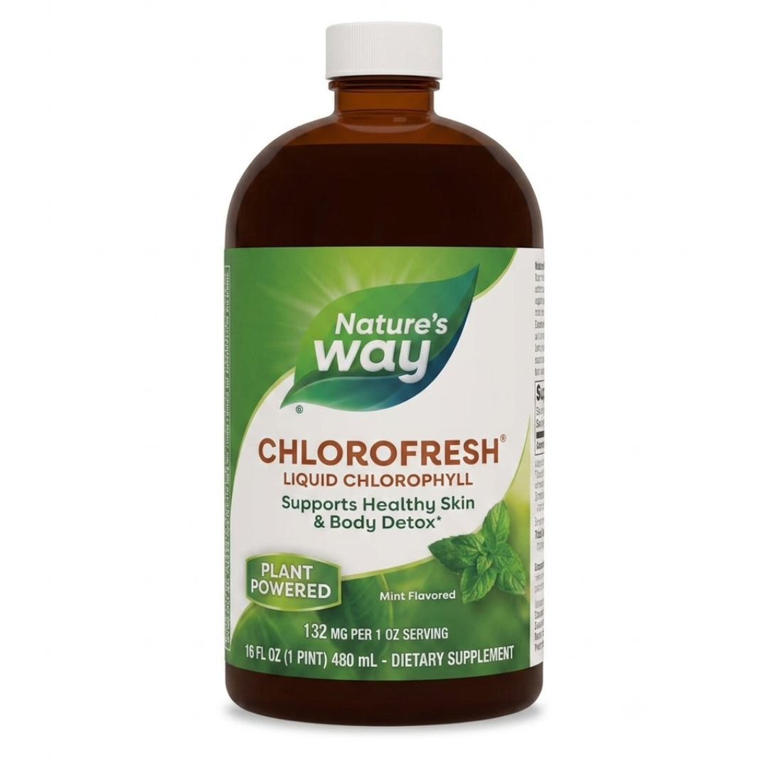 Nature's Way Chlorofresh Liquid Chlorophyll – Mint Flavor | Body Detox & Skin Health Support | 132mg per Serving | 16 fl oz (480 mL) | Cosmetic Najm salalah
