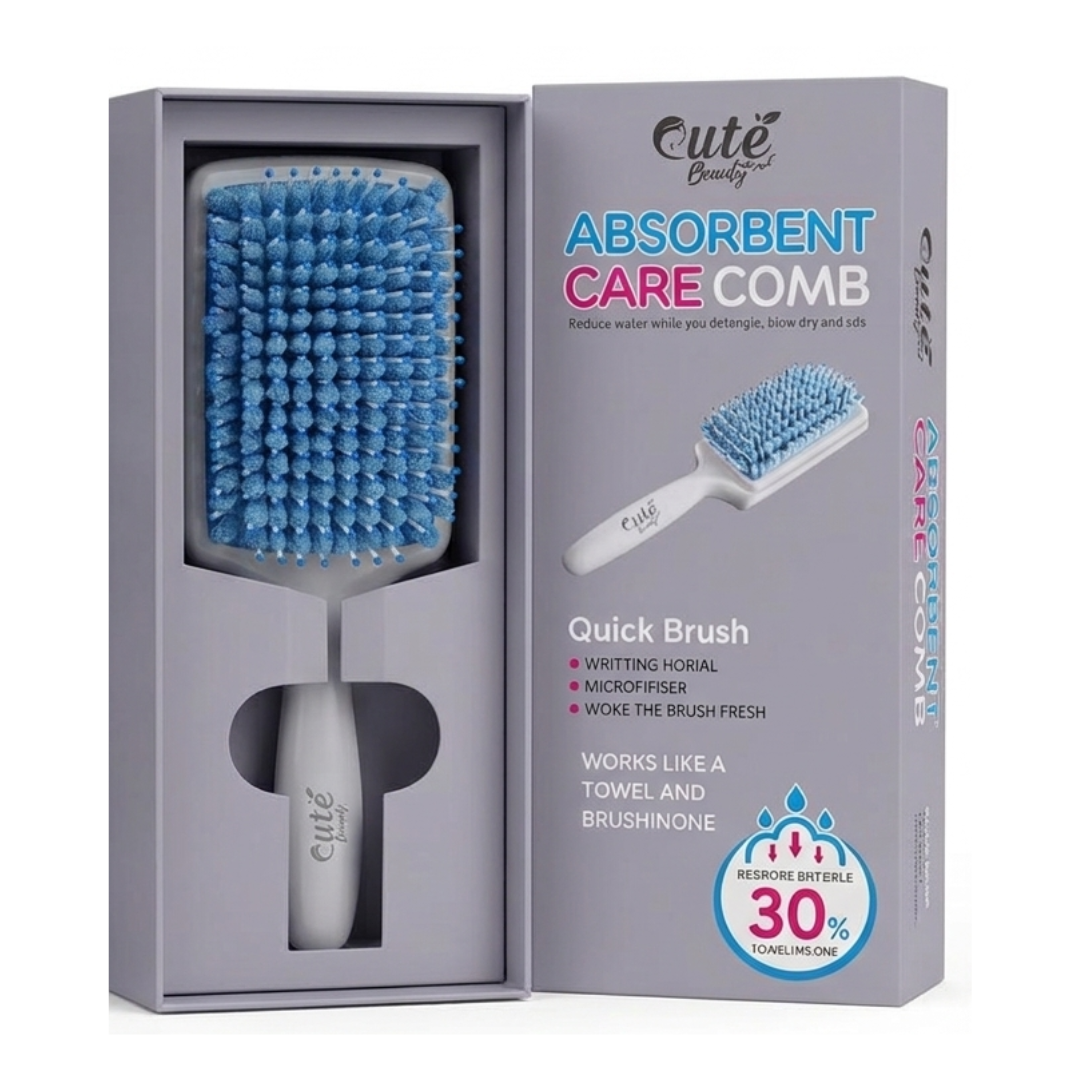 Cute Beauty Absorbent Care Comb – Blue Microfiber Bristles | Removes 30% of Water | Towel & Comb 2-in-1 | Faster Drying | Cosmetic Najm salalah