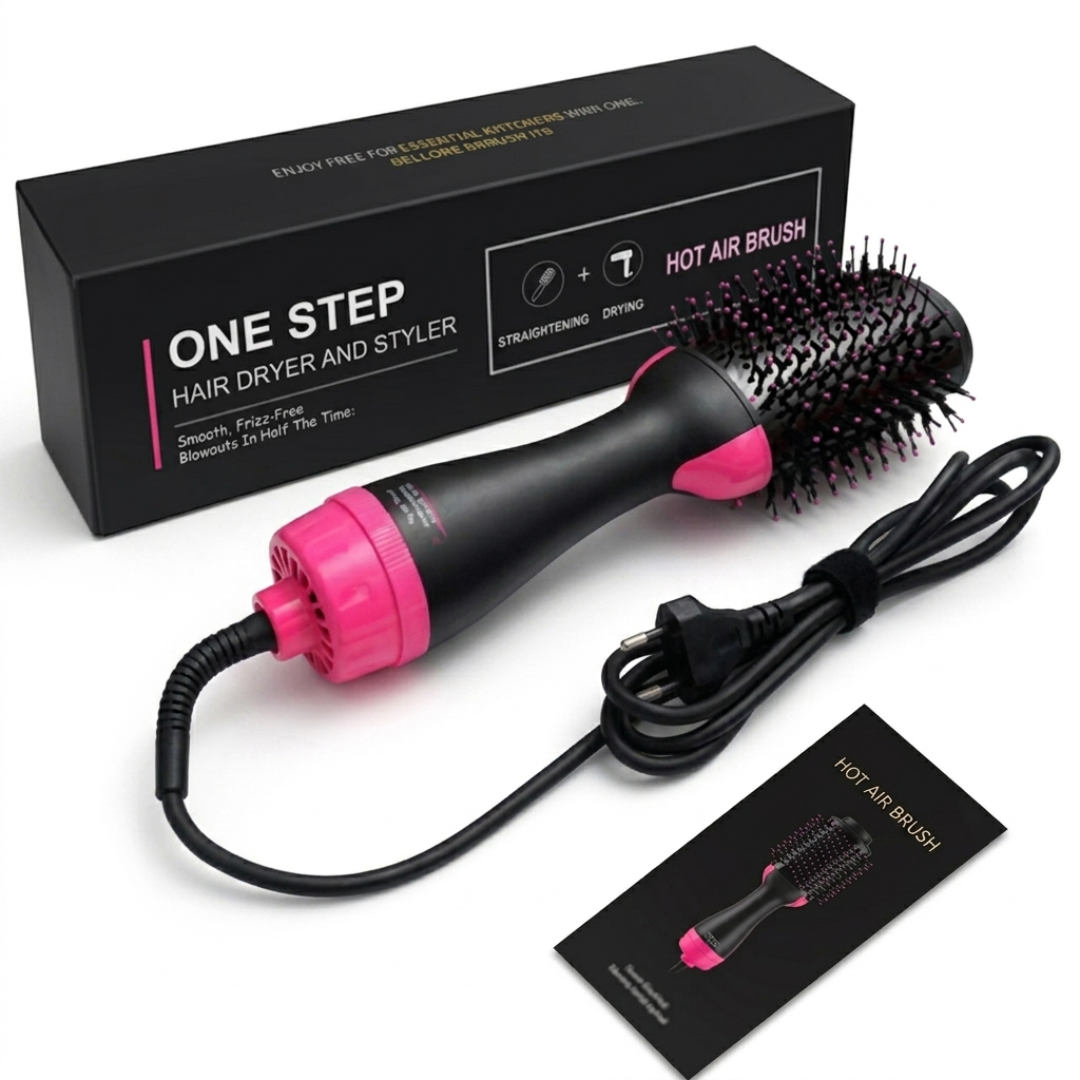 One Step Hair Dryer & Styler – 3-in-1 Tool | Straighten & Dry Simultaneously | Oval Brush, Tangle-Free Bristles, 3 Heat/Speed Settings | Cosmetic Najm salalah